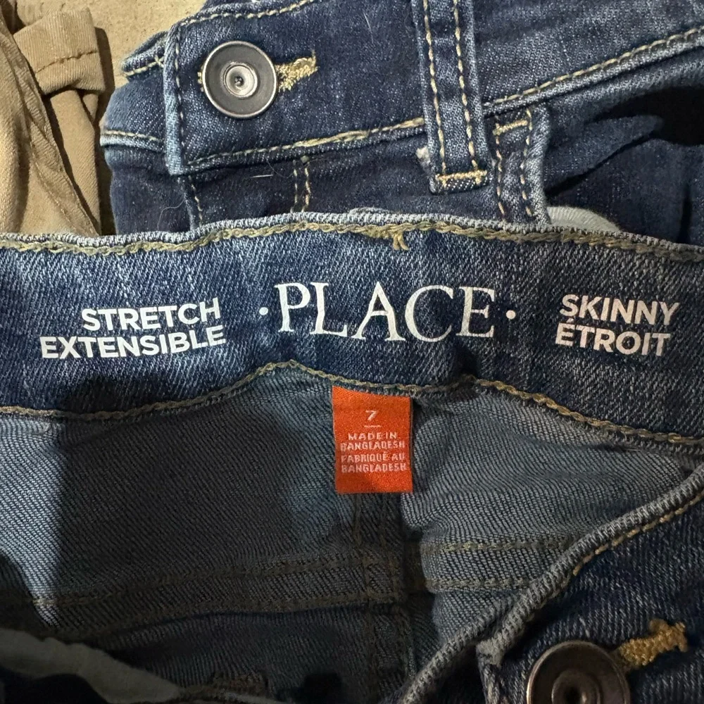 3 pack two Children's Place Kids Jeans - Denim Blue and Khaki wranglers (8) - Picture 2 of 6